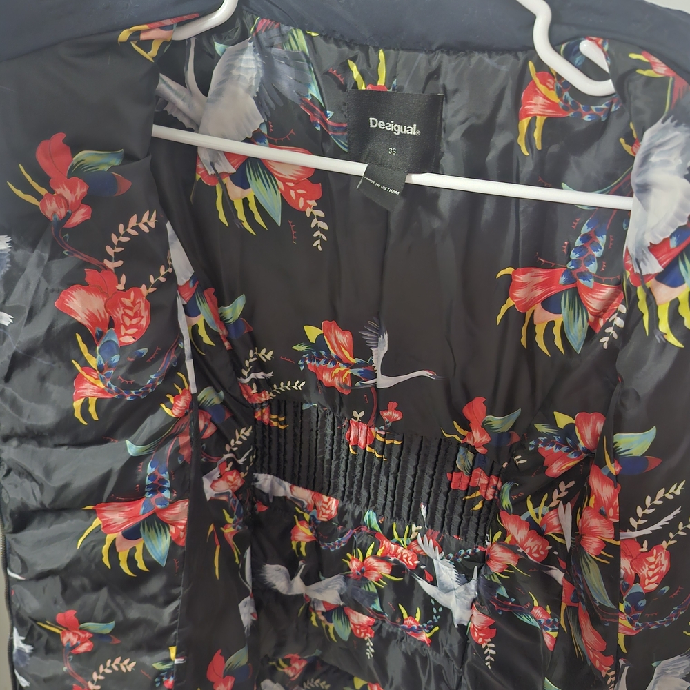 Desigual Navy Puffer Jacket with Red Rose Embroidery - Picture 7 of 11